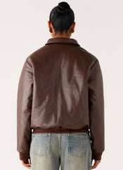 Outlands Faux Leather Bomber Jacket - Chocolate