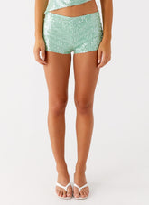 Travis Sequin Mini Shorts - Sage