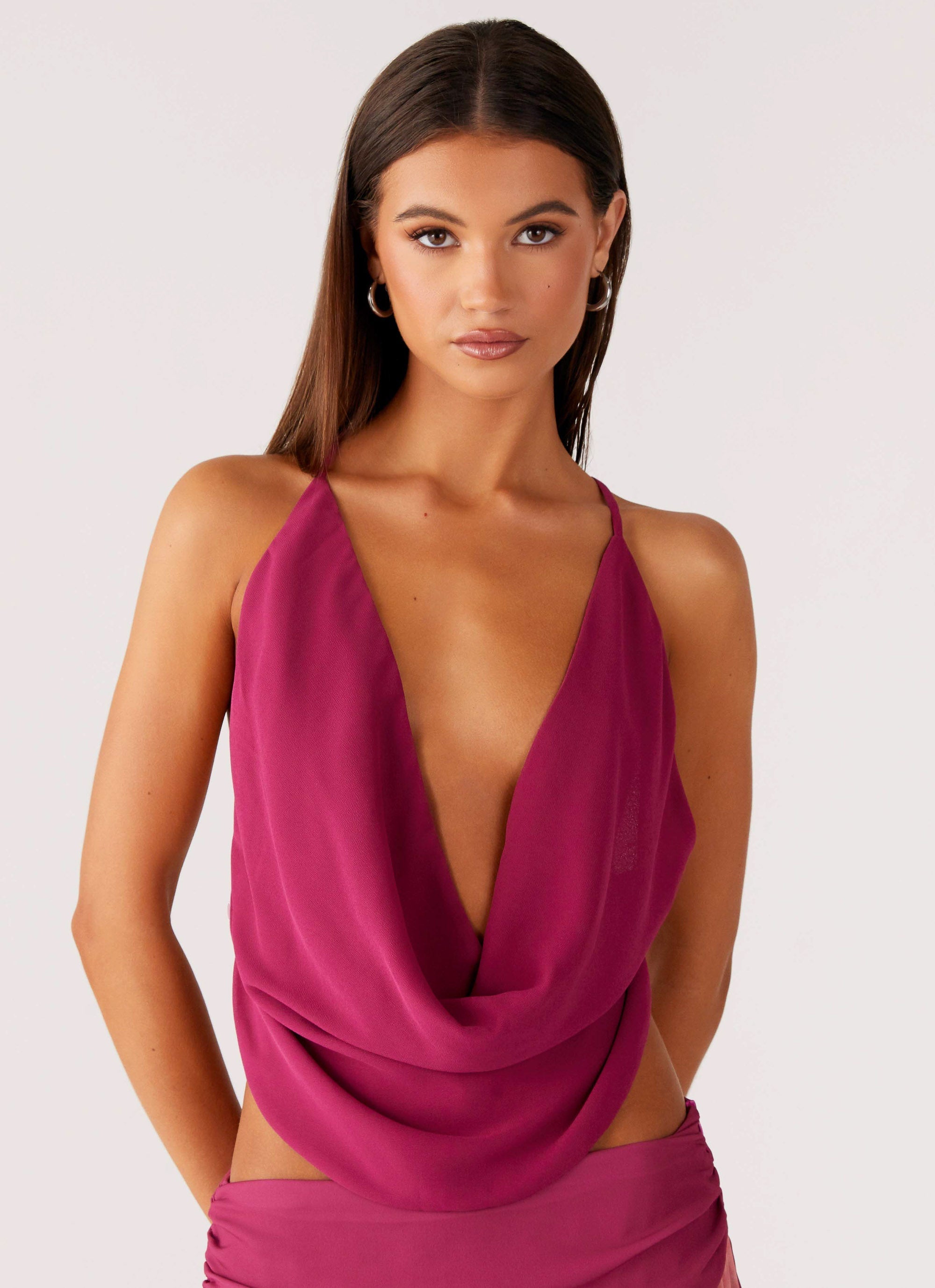 Sweet Charm Cowl Neck Top - Violette