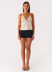 Sweet Obsessions Beaded Halter Top - Ivory